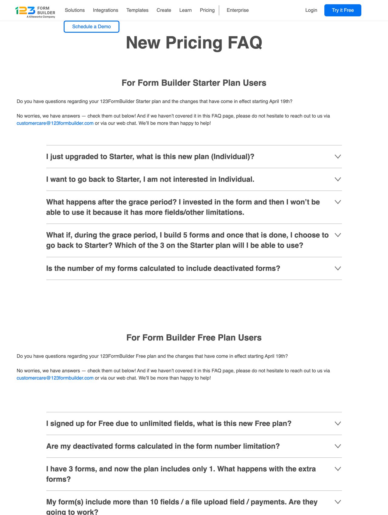 123FormBuilder pricing screenshot — free plan alongside Gold, Platinum, and Diamond tiers