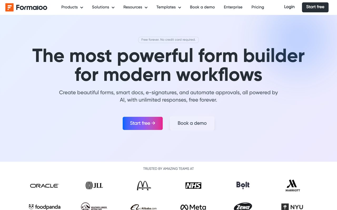 Formaloo builder screenshot — form editor with database blocks in the sidebar