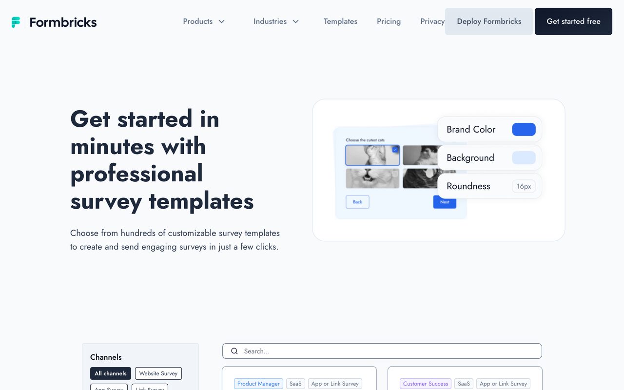 Formbricks product screenshot — in-app micro-survey targeted to website and app users
