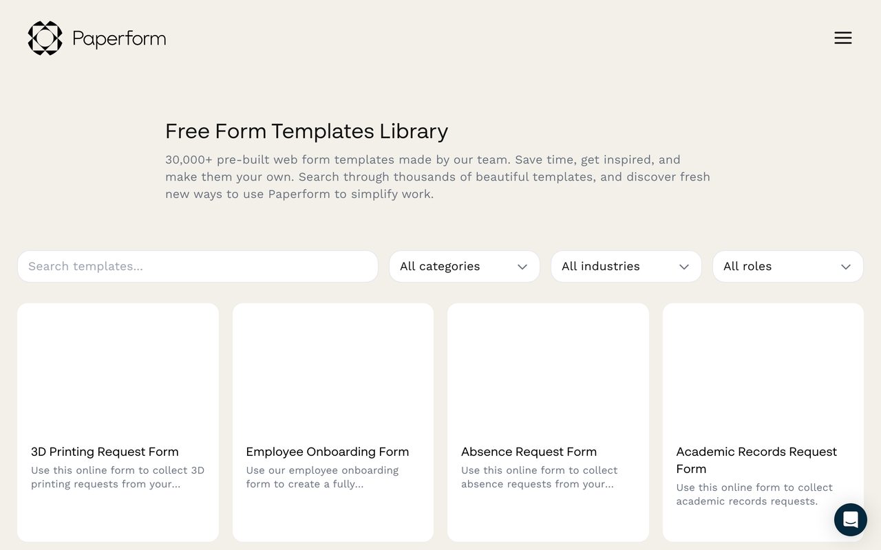 Paperform product screenshot — an order form with product fields and payment