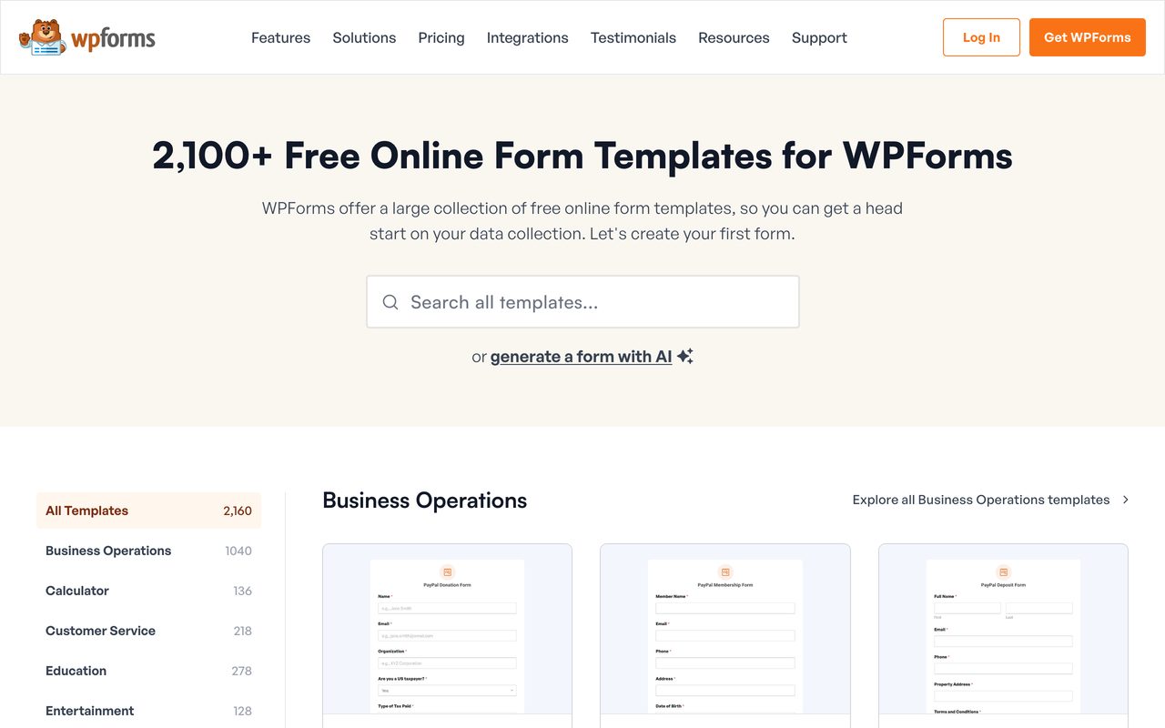 WPForms product screenshot — form entries and notifications managed inside the WordPress admin