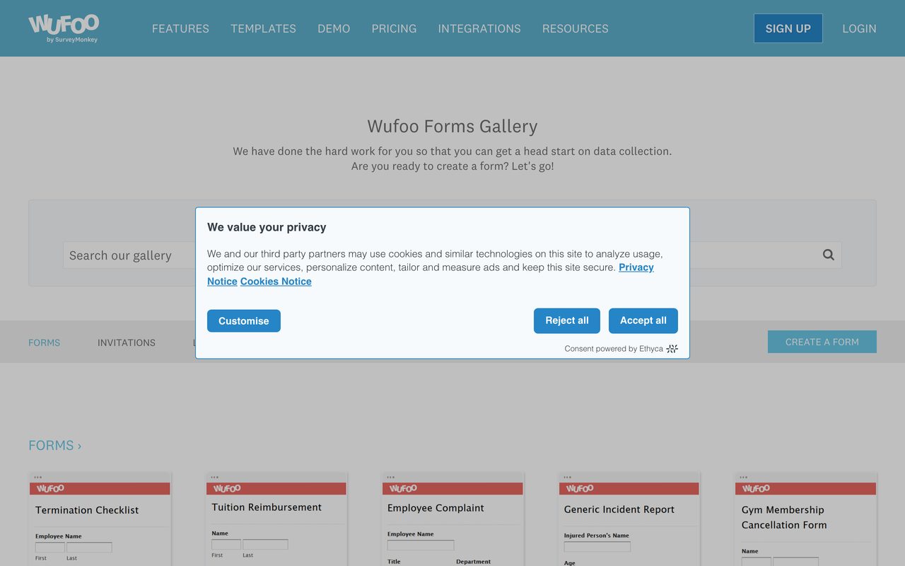 Wufoo product screenshot — the theme designer and entry reporting view