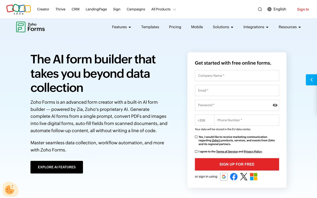 Zoho Forms builder screenshot — drag-and-drop field editor with conditional logic
